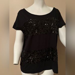 Ann Taylor Loft | Black Sequin Strip Short Sleeve Shirt | Color: Black | Size: L